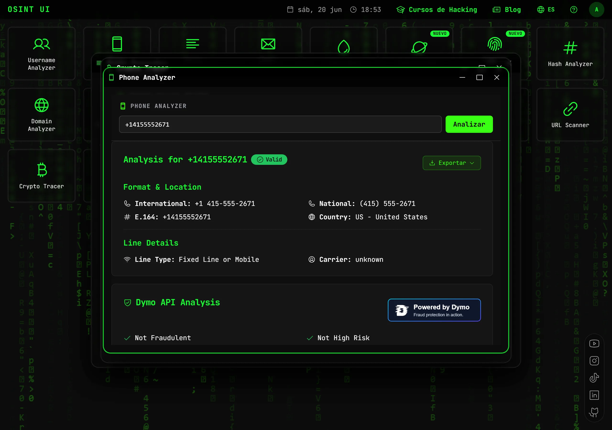 Phone Analyzer — Obtén operador, tipo de línea, país y señales de riesgo de un teléfono, más su rastro en redes y filtraciones.
